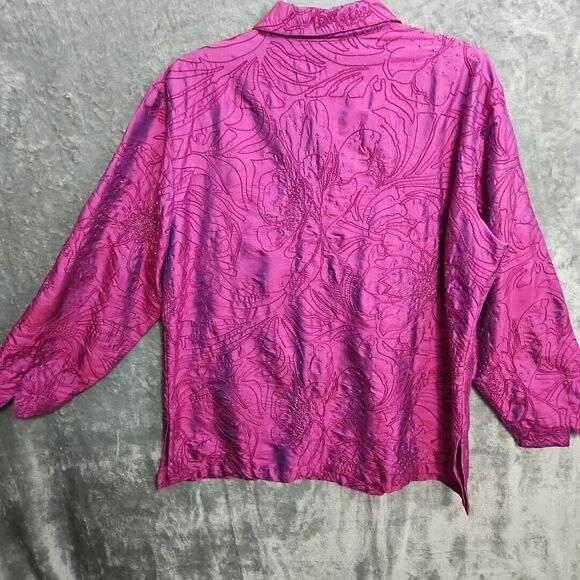 Chico's Design Sz XL Silk Blouse Reflective Pink Beaded Embroidery - Picture 11 of 13